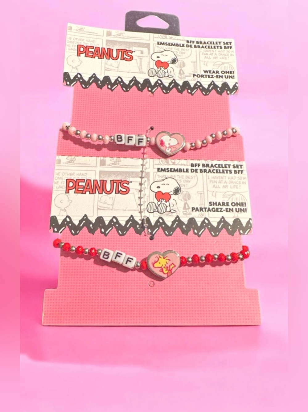 Peanuts BFF Beaded Bracelet Duo - Pink & Red
807